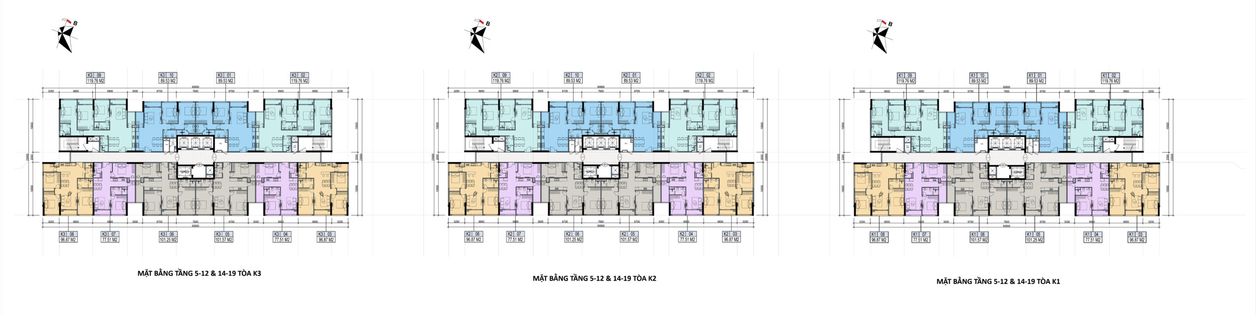 Mặt bằng Toà HH5 Khai Sơn City từ tầng 5 đến 19