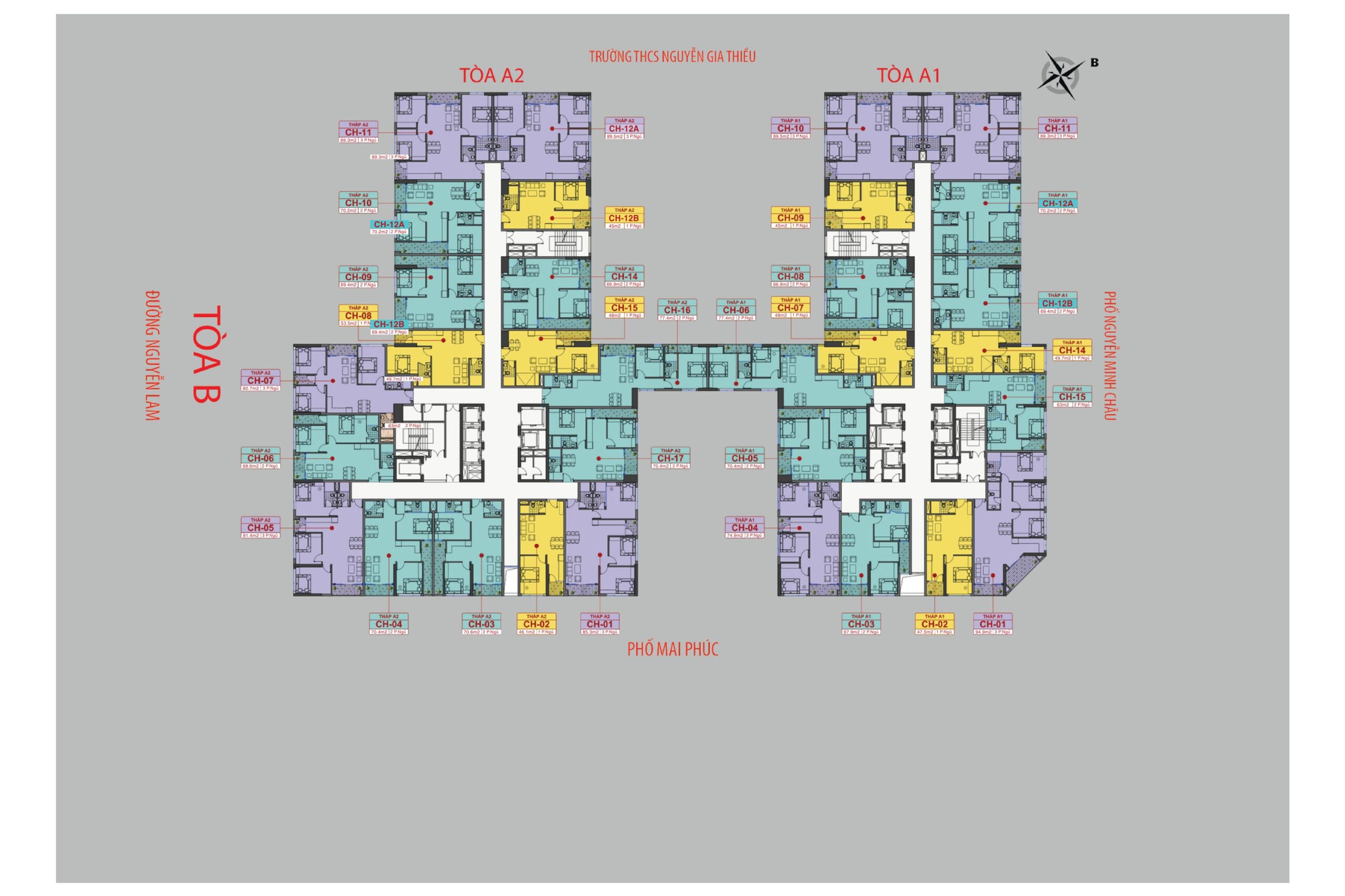 Mặt bằng toà AI và Toà B chung cư Ruby Riverside Phúc Đồng